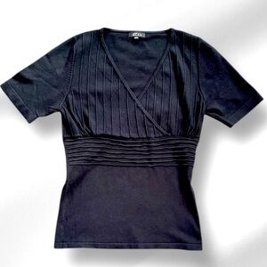 Black V-Neck Pleated Women's Top